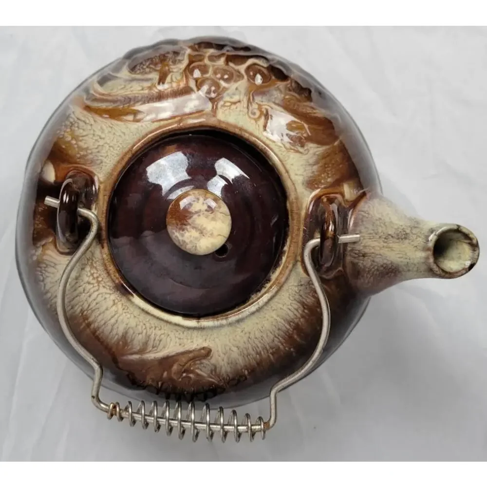 Brown and Cream Glazed Tea Kettle